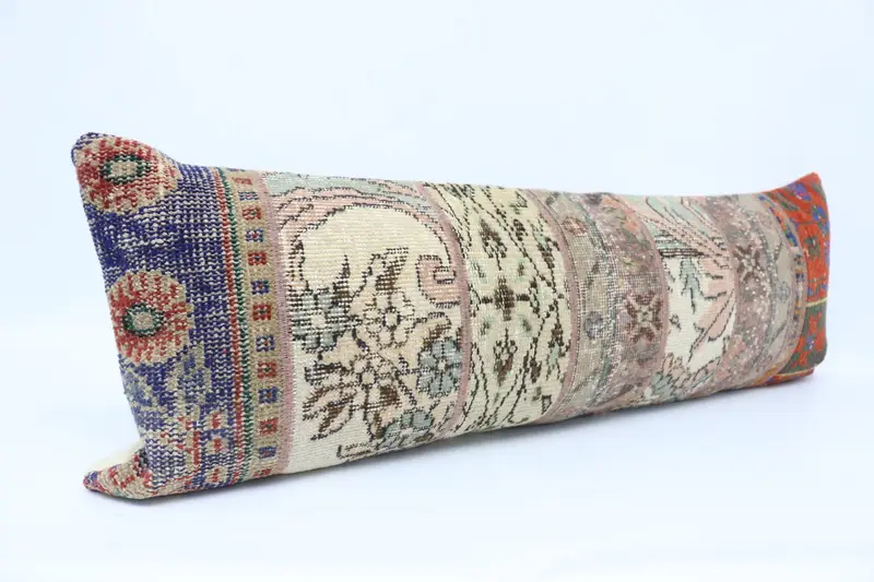 Turkish Kilim Pillow, Pillow Case, Throw Kilim Pillow, Vintage Kilim Throw Pillow, 16x48 White Pillow Sham, Aesthetic Cushion Cover - 3