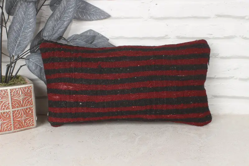 Pillow, Designer Throw Cushion, 8x16 Red Cushion Cover, Colorful Pillow, Ethnical Kilim Rug Pillow, Interior Designer Pillow, Turkish Pillow - 1