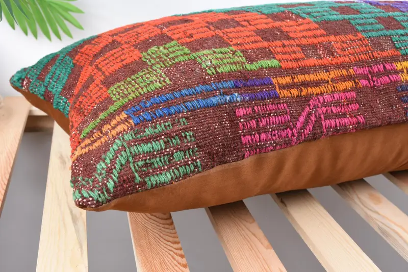 Morroccon Kilim Cushion Pillow Cover, Pillow Cover, Pillow for Couch, 16x36 Green Cushion Cover, Ethnical Kilim Rug Pillow, Handmade Kilim Cushion - 2