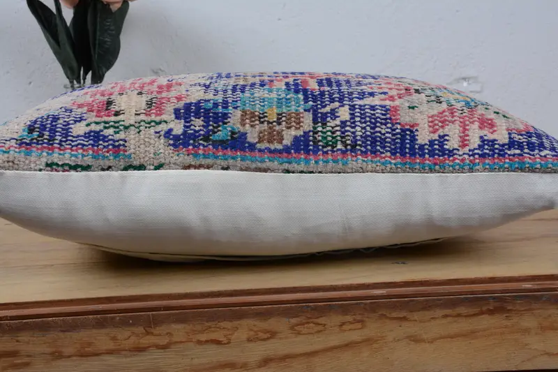 Interior Designer Pillow, Custom Cushion Case, Turkish Pillow, Anatolian Pillow Sham, Vintage Kilim Pillow, 12x20 Blue Cushion, Cushion - 5