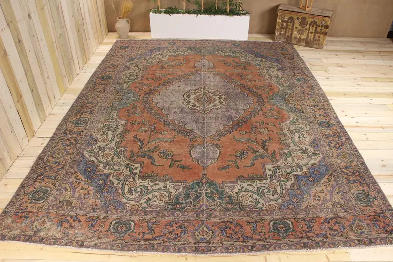 Handmade Orange & Blue Persian Rug, 0,8x12,6 ft