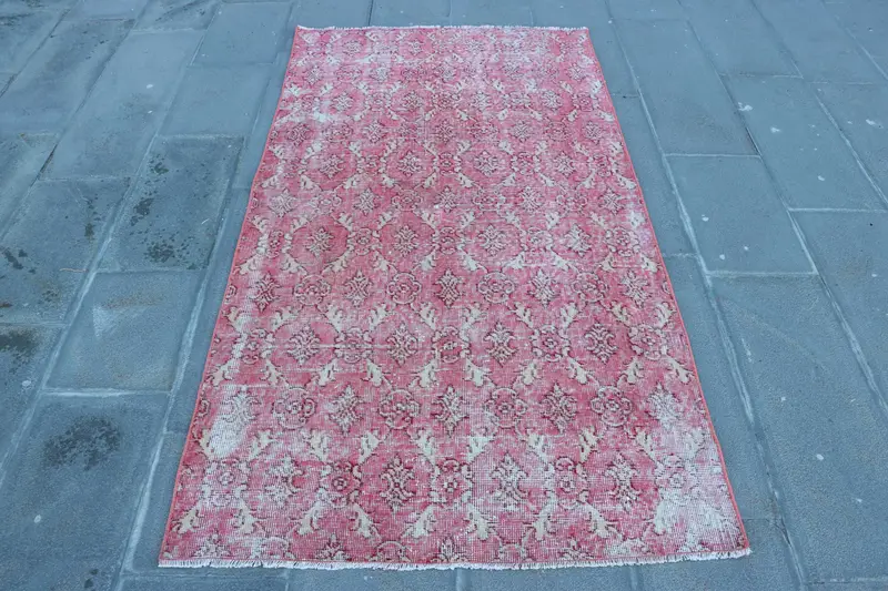 Alfombra Ikat Roja, 3,4x6,5 ft Elegante acento beige