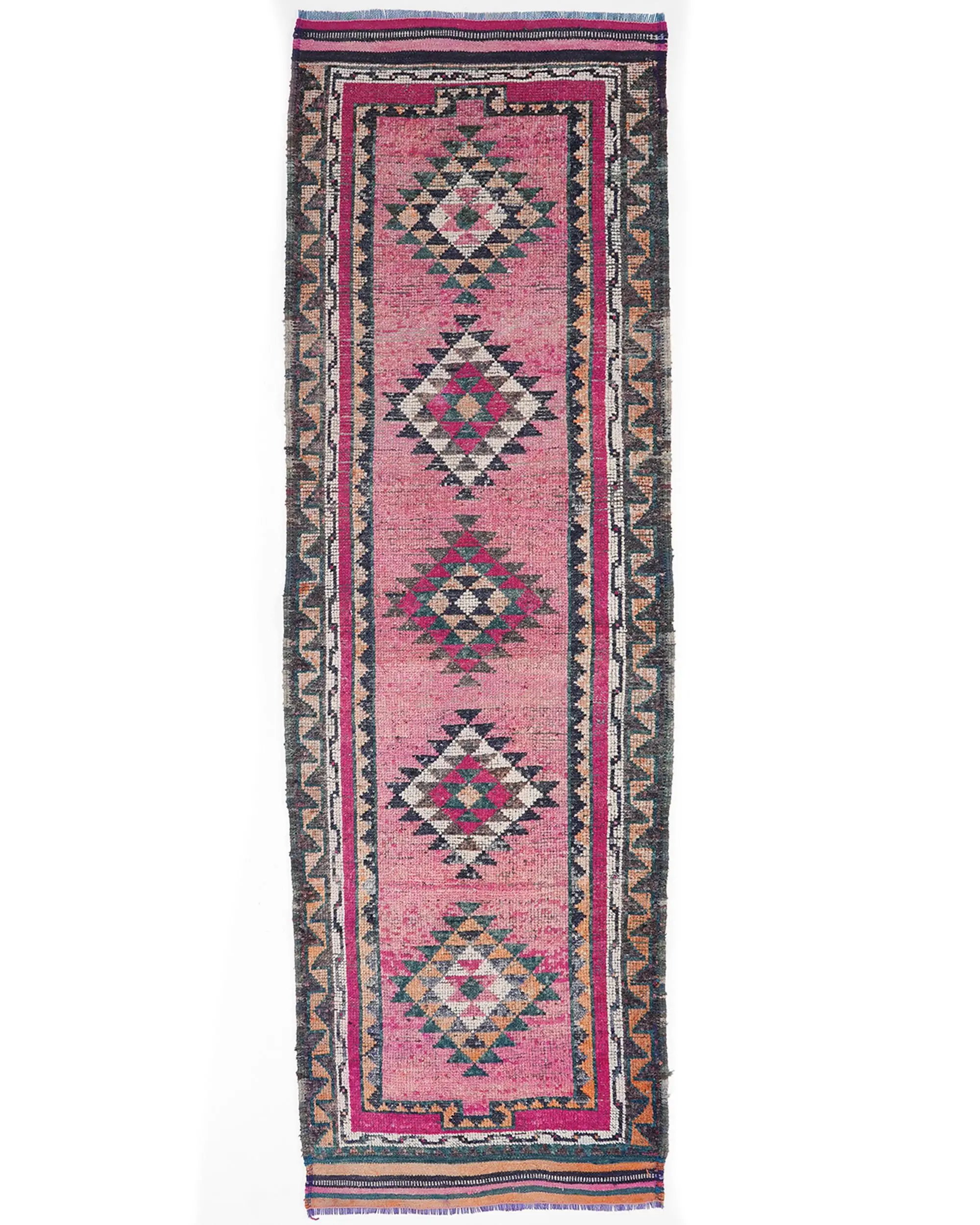 Pink Ikat Rug, 3,3x10,1 ft with Green Accents - 1