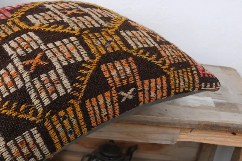 Boho Chic Cushion Case, Pillow Sham, Pet Cushion, Vintage Kilim Throw Pillow, Interior Designer Pillow, Kilim Pillow Cover, 16x16 Brown Pillow Case - 6