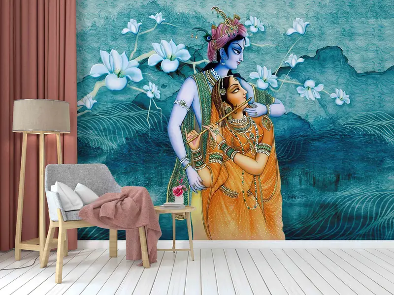 Reproduction Mural, Hindu Gift Wall Mural, 3D Wall Paper, Radha Krishna Hindu Couple Paper Art, Hindu Wall Poster, Patterns And How To, - 6