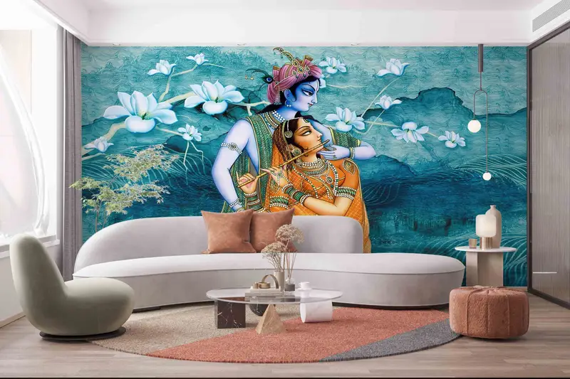 Reproduction Mural, Hindu Gift Wall Mural, 3D Wall Paper, Radha Krishna Hindu Couple Paper Art, Hindu Wall Poster, Patterns And How To, - 5