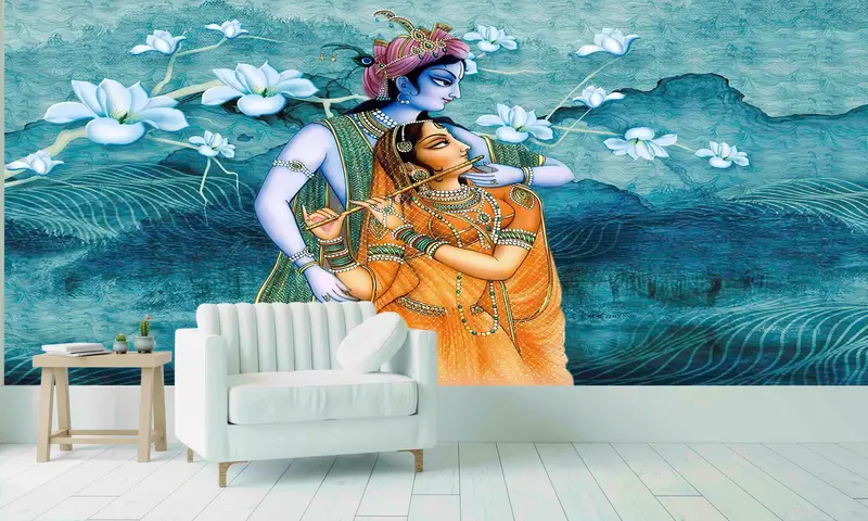 Reproduction Mural, Hindu Gift Wall Mural, 3D Wall Paper, Radha Krishna Hindu Couple Paper Art, Hindu Wall Poster, Patterns And How To, - 7