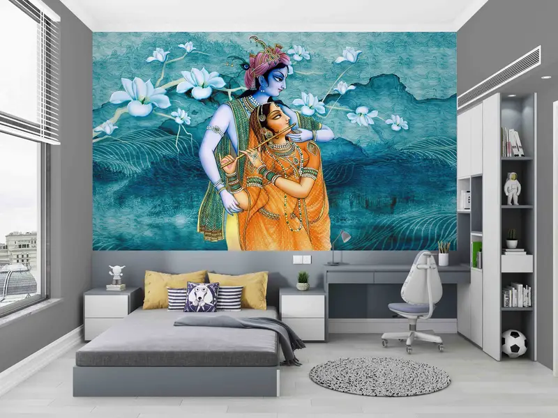 Reproduction Mural, Hindu Gift Wall Mural, 3D Wall Paper, Radha Krishna Hindu Couple Paper Art, Hindu Wall Poster, Patterns And How To, - 3