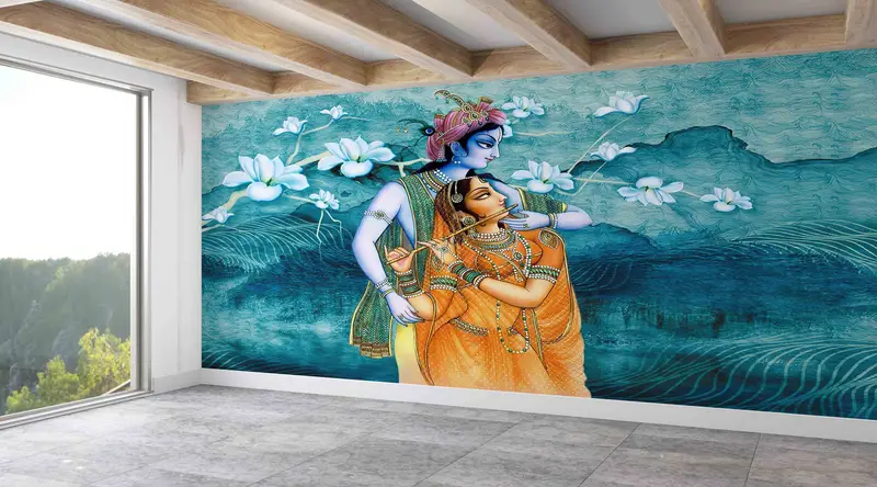 Reproduction Mural, Hindu Gift Wall Mural, 3D Wall Paper, Radha Krishna Hindu Couple Paper Art, Hindu Wall Poster, Patterns And How To, - 2