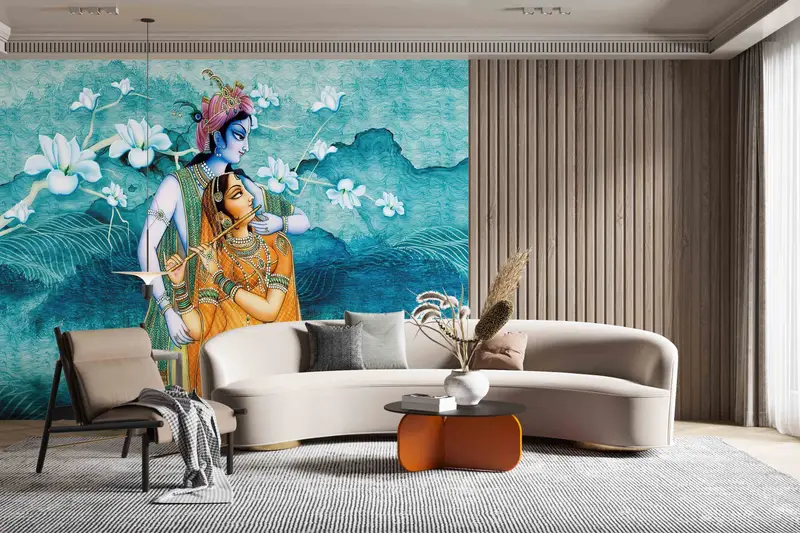 Reproduction Mural, Hindu Gift Wall Mural, 3D Wall Paper, Radha Krishna Hindu Couple Paper Art, Hindu Wall Poster, Patterns And How To, - 4