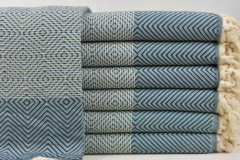 Organic Throw, 92x80 Cotton Diamond Towel, Wedding Hand Made Gift, Woven Throw Blanket, Monogram Blanket, Personalized Gifts, Christmas Gift Blanket - 1