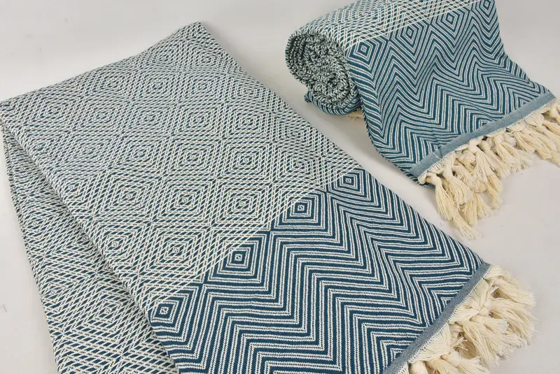 Organic Throw, 92x80 Cotton Diamond Towel, Wedding Hand Made Gift, Woven Throw Blanket, Monogram Blanket, Personalized Gifts, Christmas Gift Blanket - 7