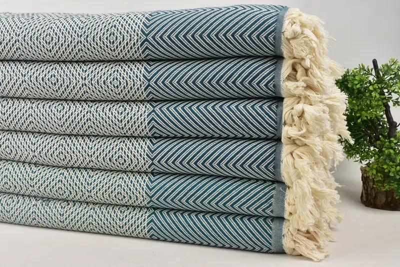 Organic Throw, 92x80 Cotton Diamond Towel, Wedding Hand Made Gift, Woven Throw Blanket, Monogram Blanket, Personalized Gifts, Christmas Gift Blanket - 3