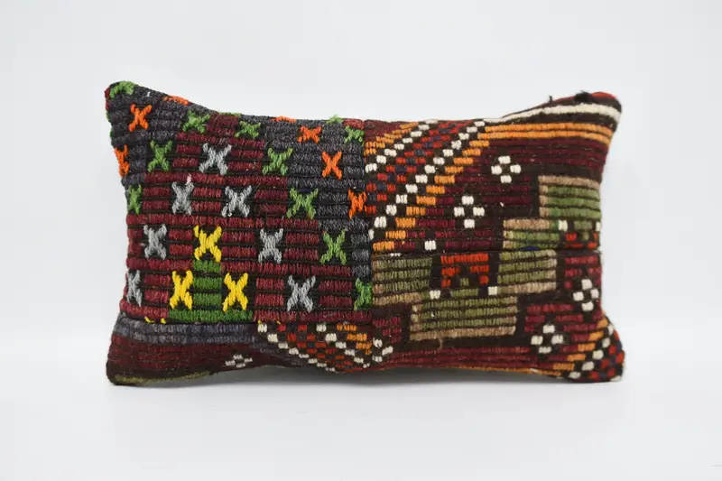 Pillow, Home Decor Pillow, Turkish Bench Pillow, Cotton Pillow Cover, Handmade Kilim Cushion, Kilim Pillow, 12x20 Red Cushion Cover - 1