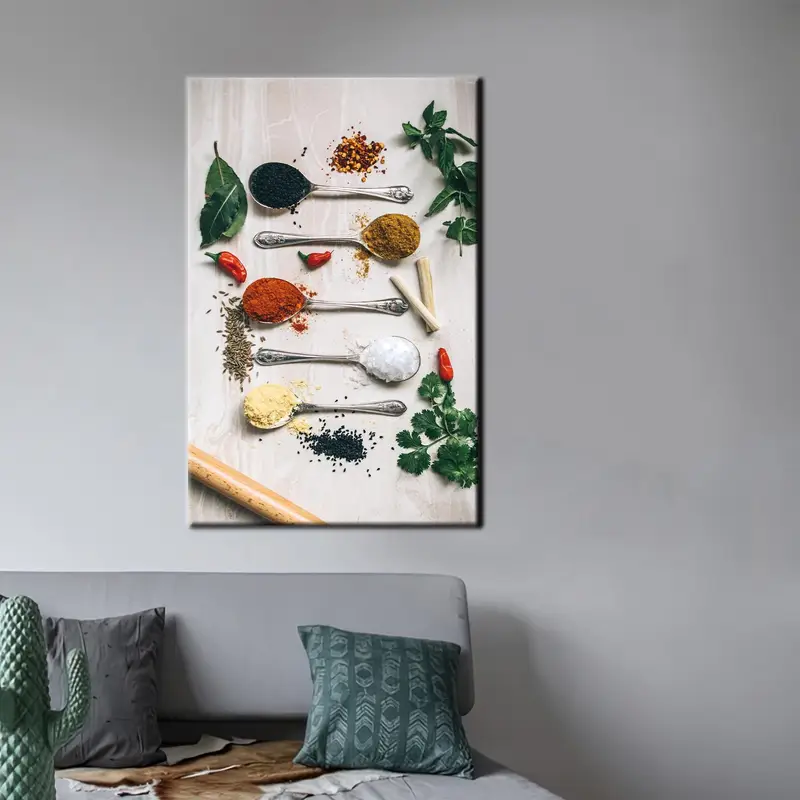 エレガントなスパイス キッチン キャンバス: 鮮やかなダイニング ルーム アート