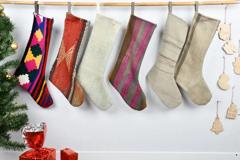 Festive Christmas Ornaments Pattern, 8-Inch Wide Holiday Stocking