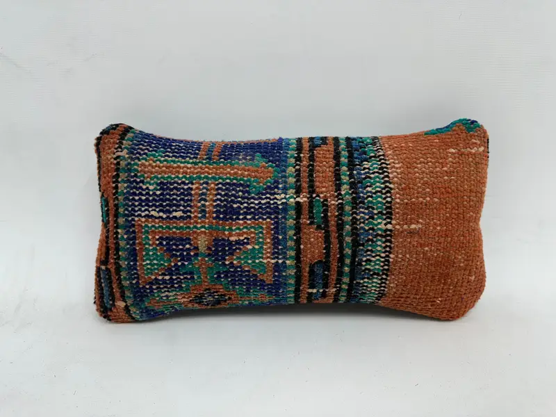 Outdoor Throw Pillow, Kilim Cushion Sham, Vintage Pillow, 8x16 Blue Pillow Case, Pillow Case, Kilim Pillow Cover - 1