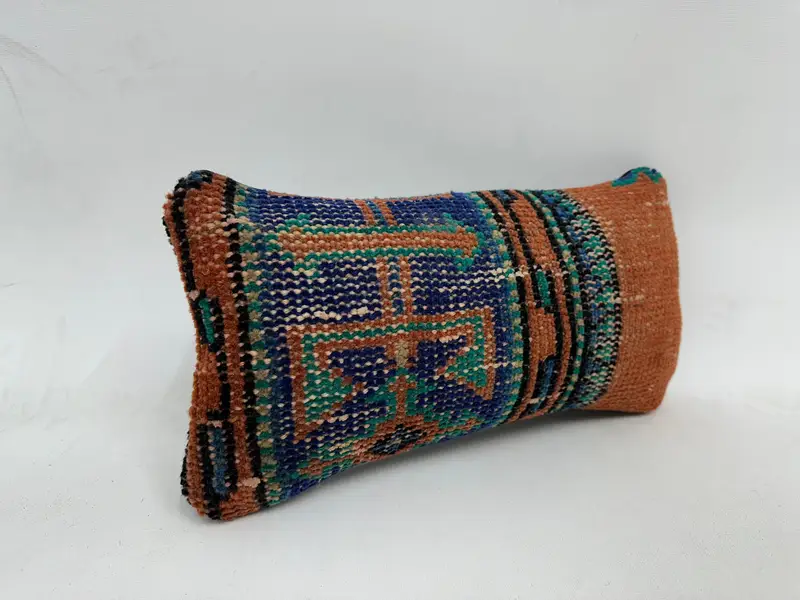 Outdoor Throw Pillow, Kilim Cushion Sham, Vintage Pillow, 8x16 Blue Pillow Case, Pillow Case, Kilim Pillow Cover - 3