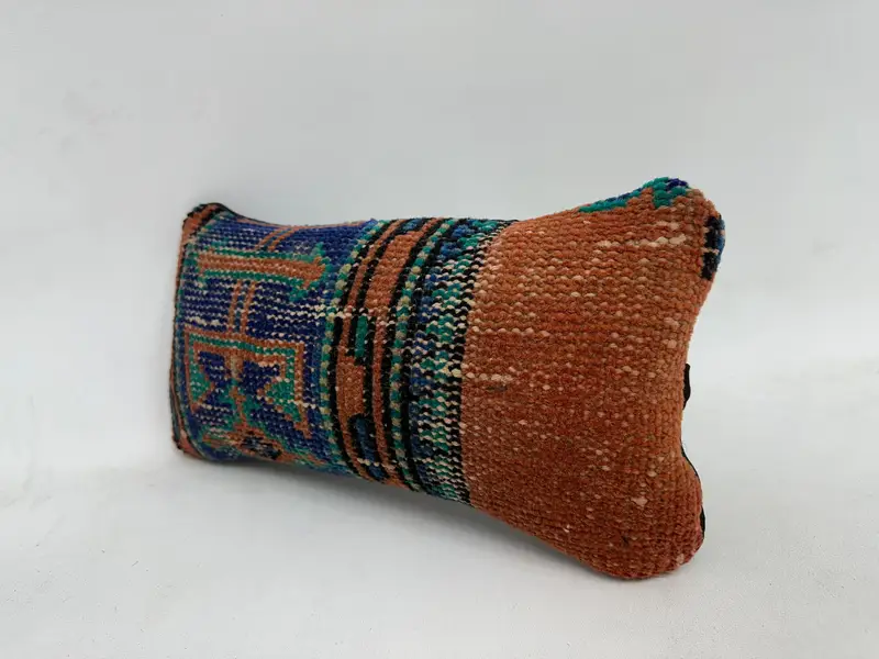 Outdoor Throw Pillow, Kilim Cushion Sham, Vintage Pillow, 8x16 Blue Pillow Case, Pillow Case, Kilim Pillow Cover - 4