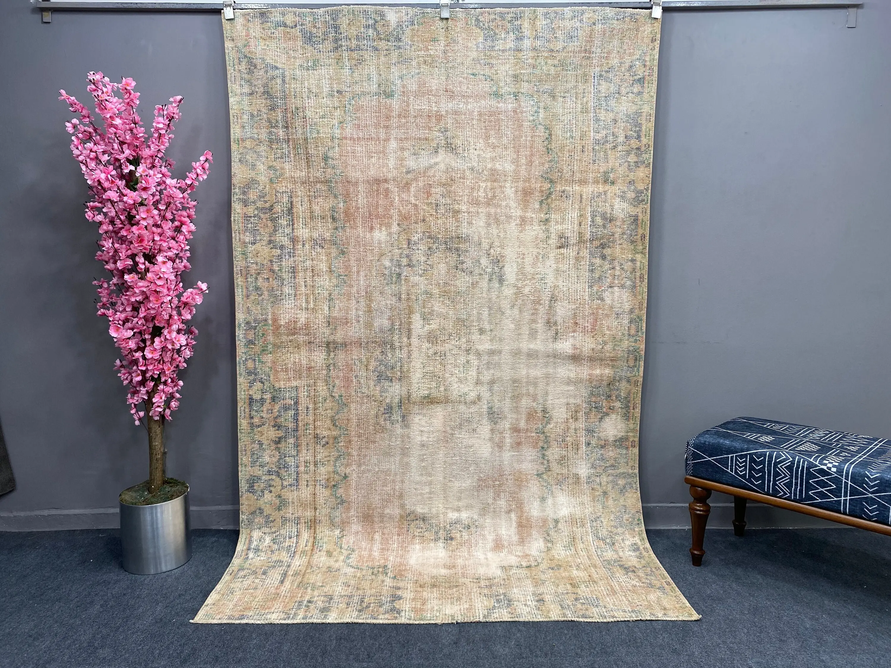 Vintage Türk Halısı 5.1x8.1 ft, Kahverengi Soyut Yün Halı - 1