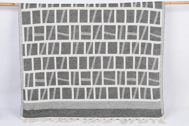 69x34 Black Patterned Organic Cotton Bath Towel, Custom Personalized Gift