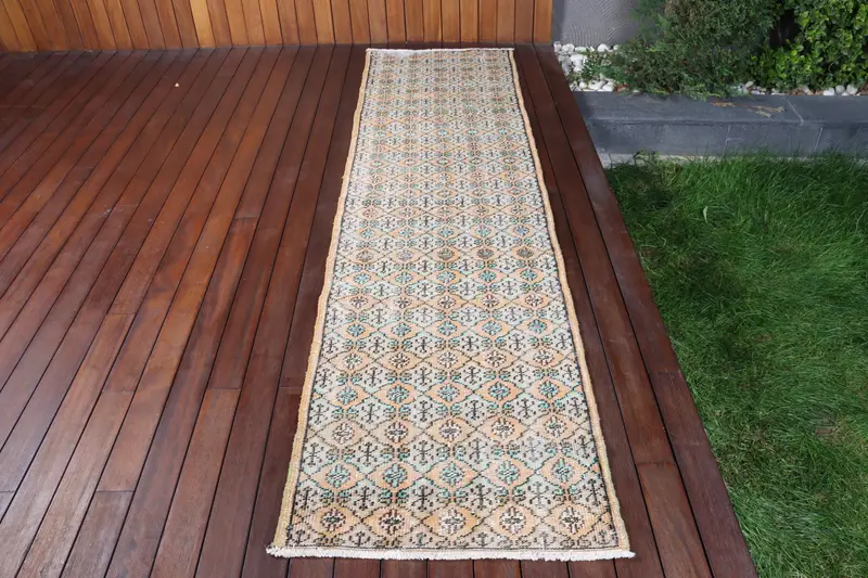 Alfombra de 2,4x9,1 pies, alfombra vintage turca, alfombra de lana marroquí azul - 1