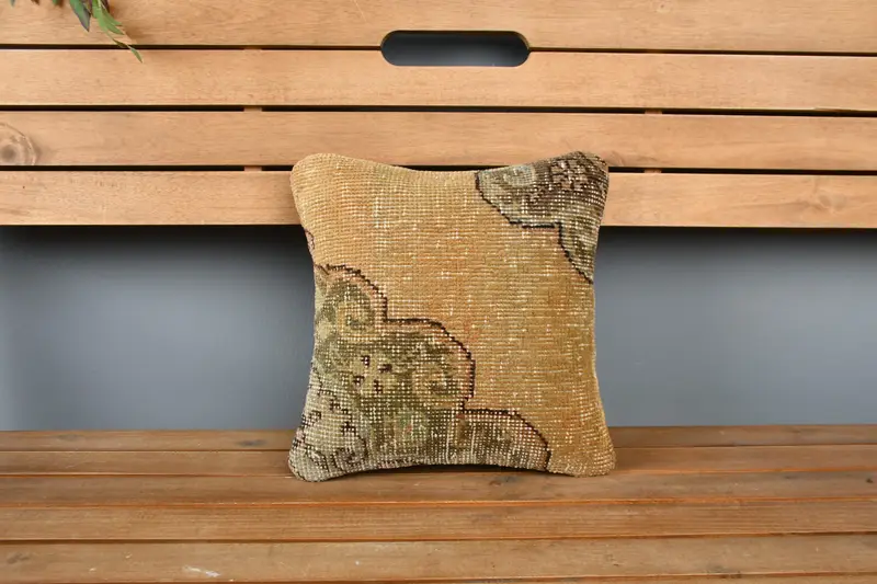 Vintage Kilim Pillow, Accent Throw Pillow Case, 12x12 Orange Pillow Sham, Kilim Pillow Cover, Pillow for Sofa, Outdoor Pillow Cover, Cushion Cover - 6
