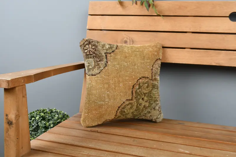 Vintage Kilim Pillow, Accent Throw Pillow Case, 12x12 Orange Pillow Sham, Kilim Pillow Cover, Pillow for Sofa, Outdoor Pillow Cover, Cushion Cover - 1