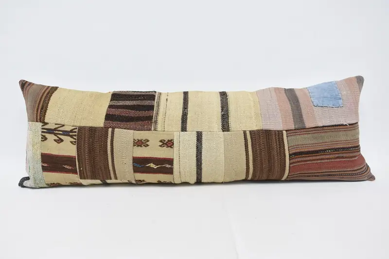 Turkish Beige Bohemian Pillow Cover, Striped 16x48 inch Moroccan Cushion Cover - 1