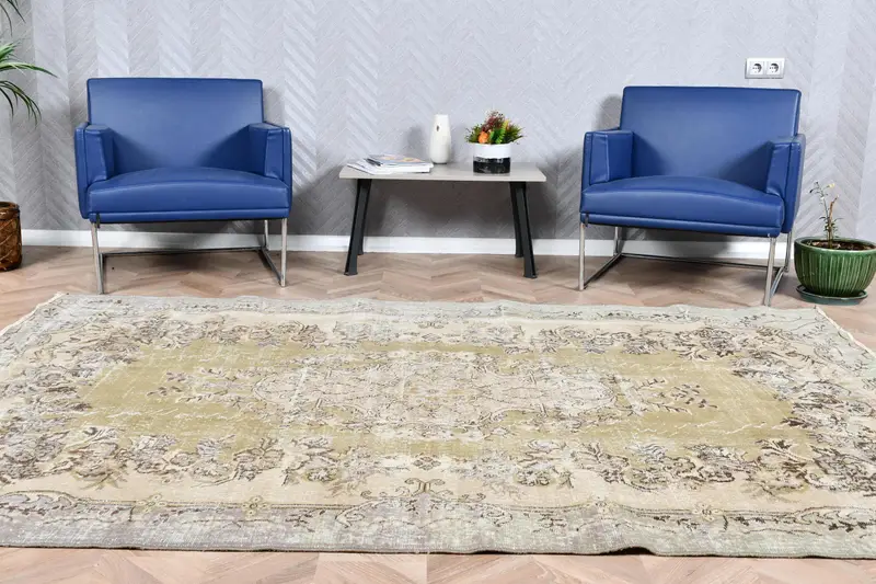 Vintage Türk Halısı, 5.9x8.7 ft Oushak Halısı, Gri Kahverengi Güneybatı Halısı - 1