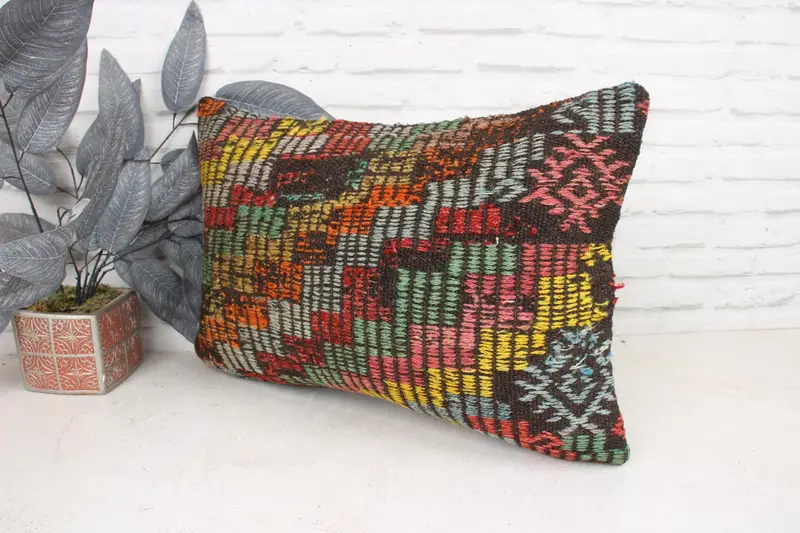 Throw Kilim Pillow, 16x24 Red Cushion Case, Handmade Throw Pillow Sham, Home Decor Pillow, Handmade Kilim Cushion, Pillow Sham - 4