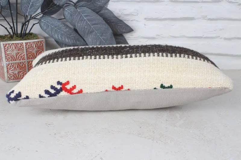 Ethnical Kilim Rug Pillow, Customized Cushion Cover, Pillow Cover, Vintage Pillow Cover, 8x16 Beige Pillow Case, Kilim Cushion Sham, Antique Pillows - 5