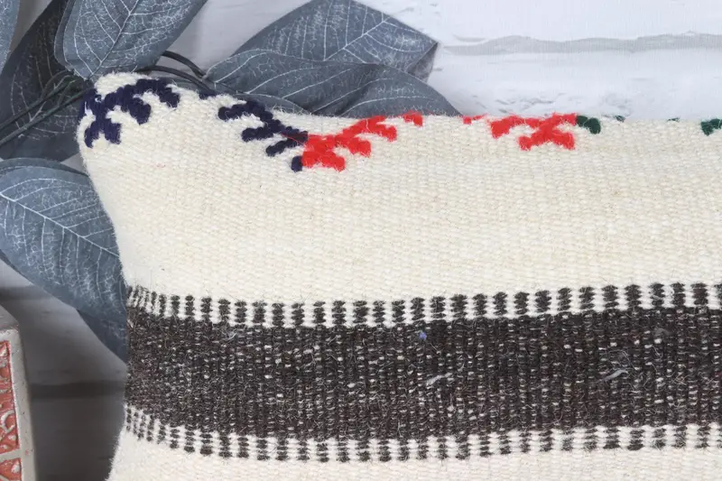Ethnical Kilim Rug Pillow, Customized Cushion Cover, Pillow Cover, Vintage Pillow Cover, 8x16 Beige Pillow Case, Kilim Cushion Sham, Antique Pillows - 2
