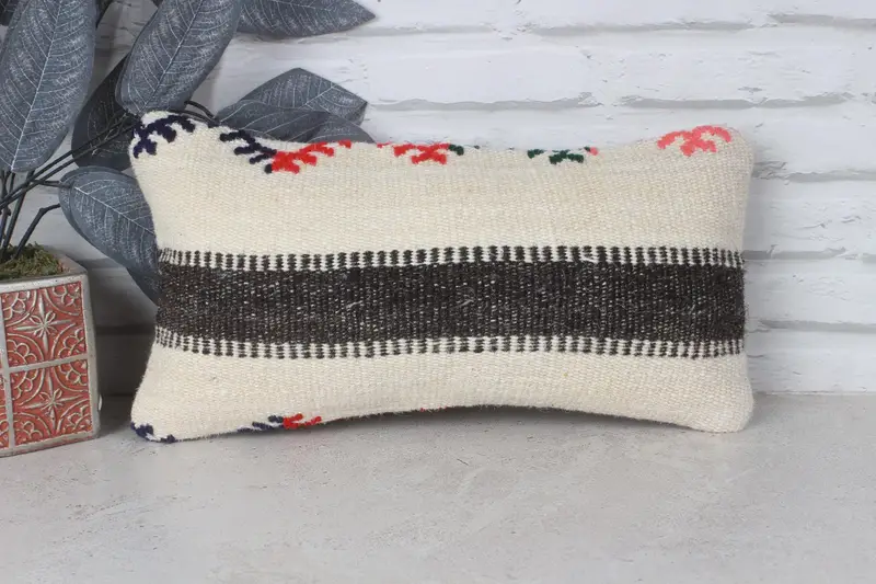 Ethnical Kilim Rug Pillow, Customized Cushion Cover, Pillow Cover, Vintage Pillow Cover, 8x16 Beige Pillow Case, Kilim Cushion Sham, Antique Pillows - 1