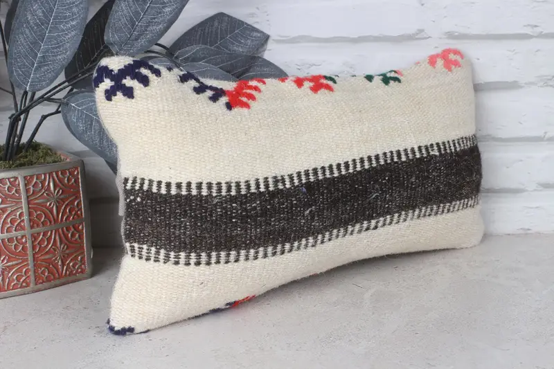Ethnical Kilim Rug Pillow, Customized Cushion Cover, Pillow Cover, Vintage Pillow Cover, 8x16 Beige Pillow Case, Kilim Cushion Sham, Antique Pillows - 4