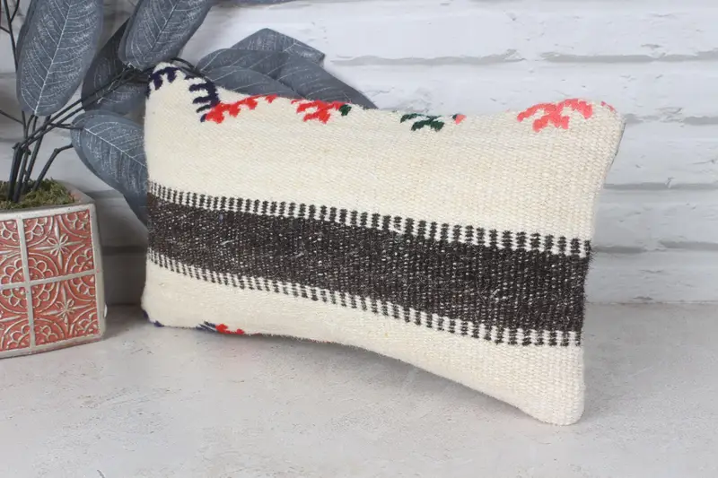 Ethnical Kilim Rug Pillow, Customized Cushion Cover, Pillow Cover, Vintage Pillow Cover, 8x16 Beige Pillow Case, Kilim Cushion Sham, Antique Pillows - 3