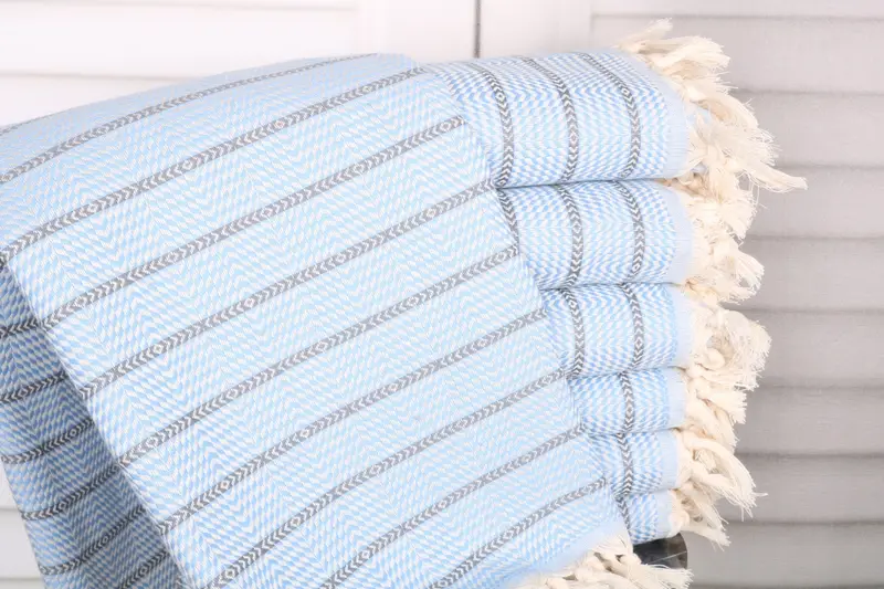 Turkish Cotton Towel Blue-Dark Gray Stripes, 40x71 Inches