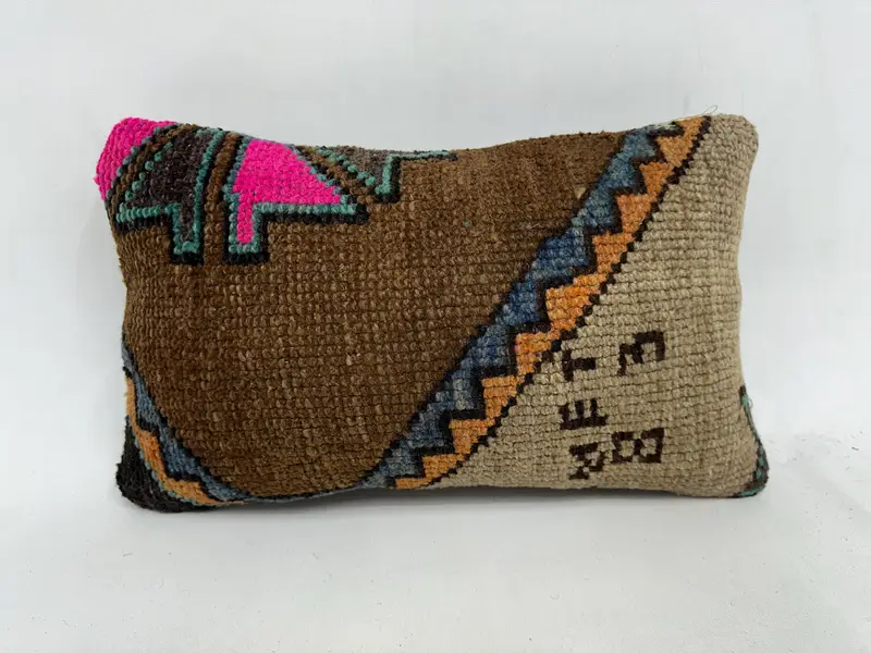 Pillow, 12x20 Brown Cushion, Ethnical Kilim Rug Pillow, Chair Pillow Sham, Turkish Pillow, Vintage Kilim Throw Pillow - 1