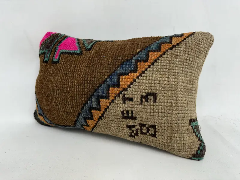 Pillow, 12x20 Brown Cushion, Ethnical Kilim Rug Pillow, Chair Pillow Sham, Turkish Pillow, Vintage Kilim Throw Pillow - 4