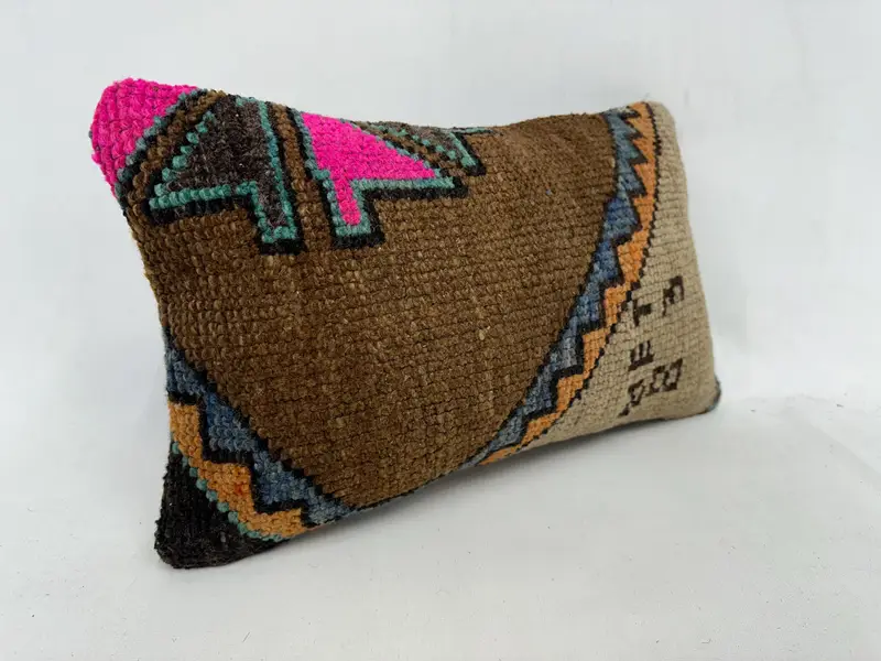 Pillow, 12x20 Brown Cushion, Ethnical Kilim Rug Pillow, Chair Pillow Sham, Turkish Pillow, Vintage Kilim Throw Pillow - 3