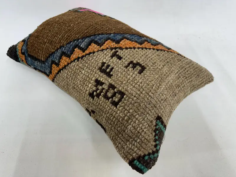 Pillow, 12x20 Brown Cushion, Ethnical Kilim Rug Pillow, Chair Pillow Sham, Turkish Pillow, Vintage Kilim Throw Pillow - 6