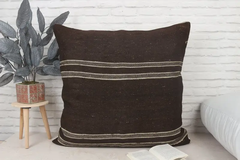 Gift Pillow, Turkish Pillow, Boho Throw Cushion, Oriental Cushion Case, Cushion Case, 32x32 Brown Cushion Case, Kilim Pillow Cover - 1