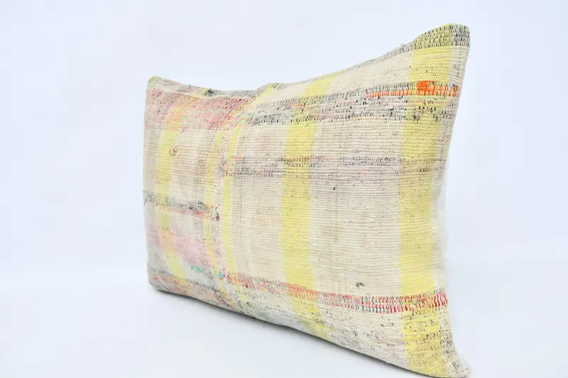 Pillow, Neutral Cushion Cover, Kilim Cushion Sham, Boho Pillow, Outdoor Pillow Sham, 20x28 Yellow Cushion Case, Kilim Pillow Cover - 4