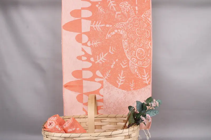 Embroidered Hand Towel Monogrammed Orange Animal Print, Beige, 18x36 Inches