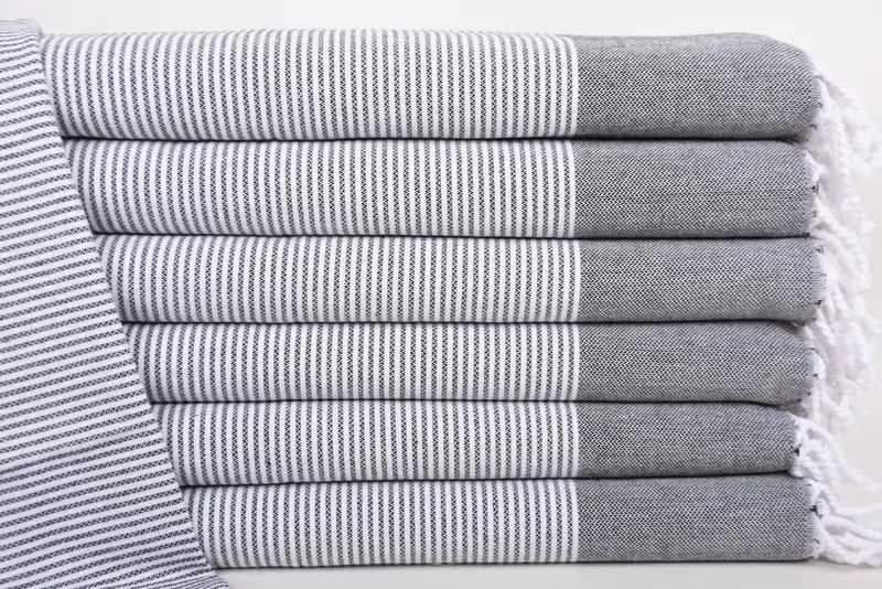 Personalized Turkish Cotton Towel, Black and White Striped, 18x40 Inches