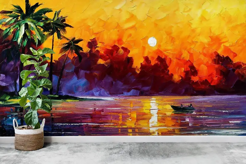 3d Wall Paper, Abstract Landscape Wall Art, Landscape Wall Mural, Custom Wall Paper, , Paper Wall Art, Boat Mural, - 5