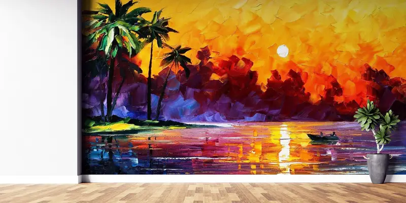 3d Wall Paper, Abstract Landscape Wall Art, Landscape Wall Mural, Custom Wall Paper, , Paper Wall Art, Boat Mural, - 3