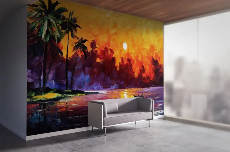 3d Wall Paper, Abstract Landscape Wall Art, Landscape Wall Mural, Custom Wall Paper, , Paper Wall Art, Boat Mural, - 4