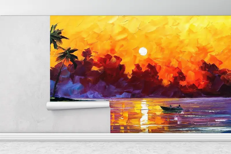 3d Wall Paper, Abstract Landscape Wall Art, Landscape Wall Mural, Custom Wall Paper, , Paper Wall Art, Boat Mural, - 1