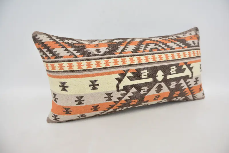Throw Kilim Pillow, Pillow, Pillow for Sofa, Hippie Throw Cushion, Authentic Pillow Case, 12x24 Beige Cushion, Pillow for Couch - 3